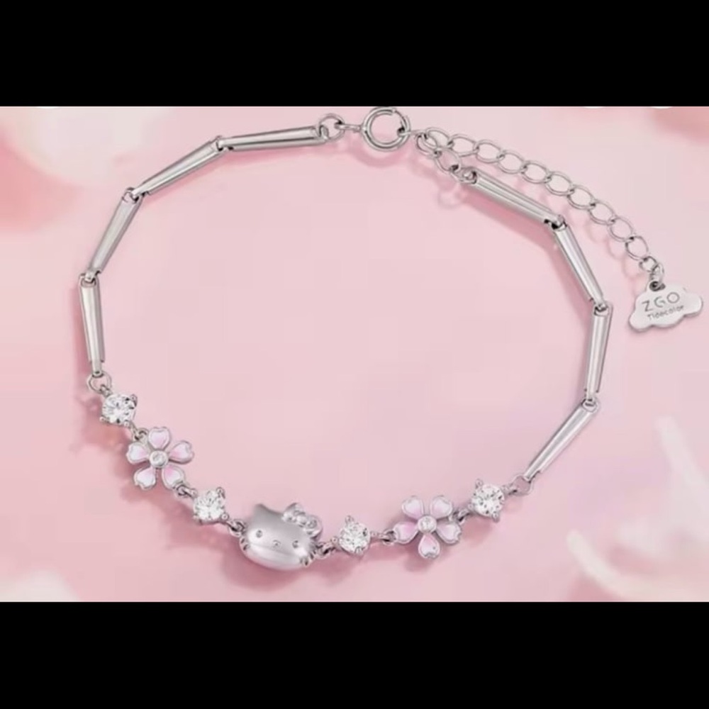 Sterling Silver 925 stamped chain hello kitty bracelet